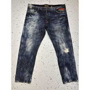 Akoo Men's 42 Jeans Distressed Denim Button Fly Acid Wash Vicious & Untamed (C1)